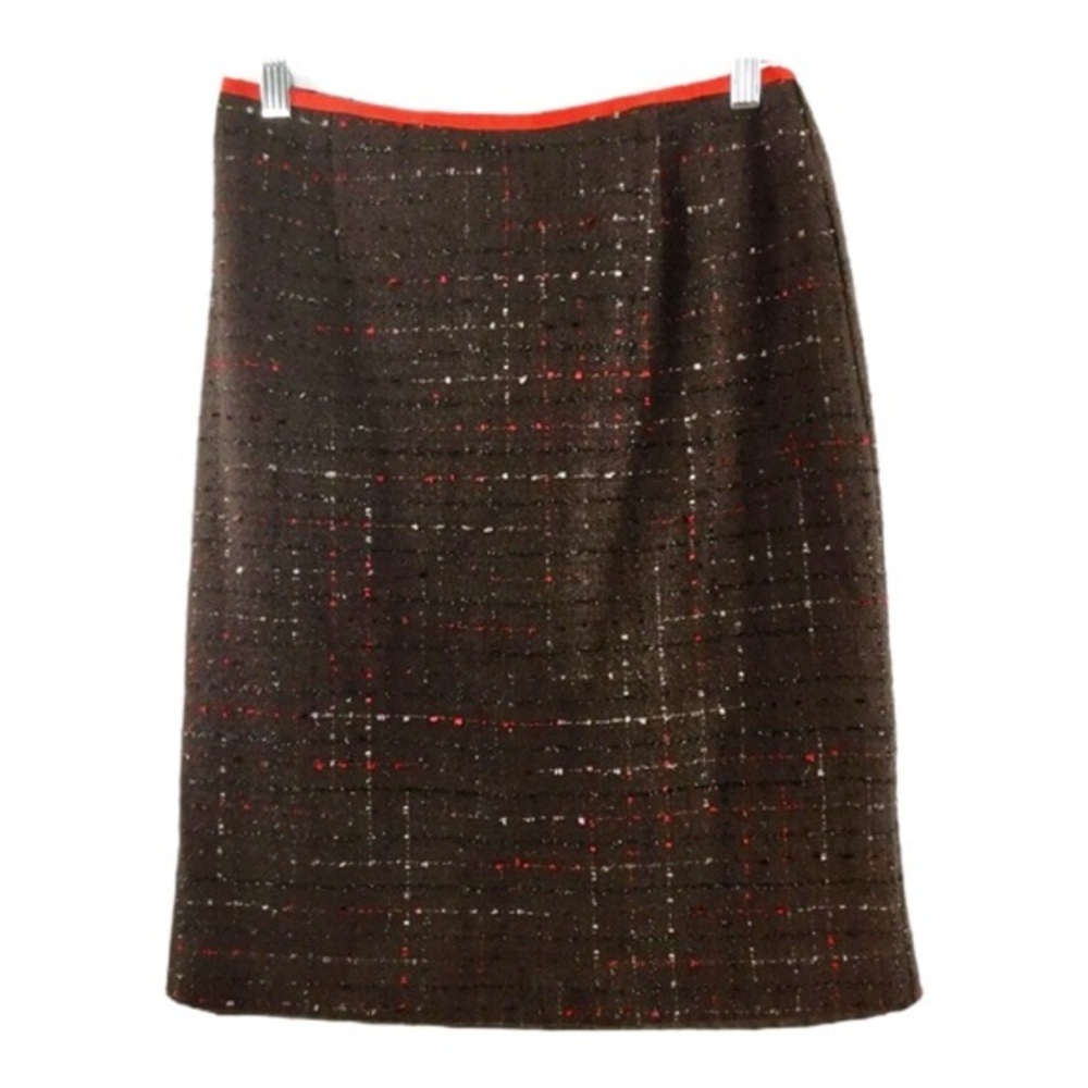 Tara Ryan Vintage Brown Tweed Pencil Skirt with Red Trim – Women’s Size 12